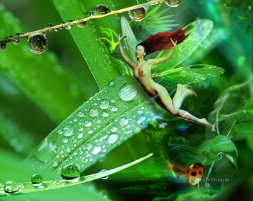  Original Art - flying nude in beads and leaves nude original